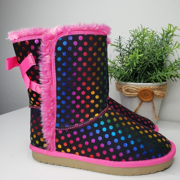 Zodiac American Original Girls Polka Dot  Rainbow Color Boots sz 3 - Picture 1 of 9